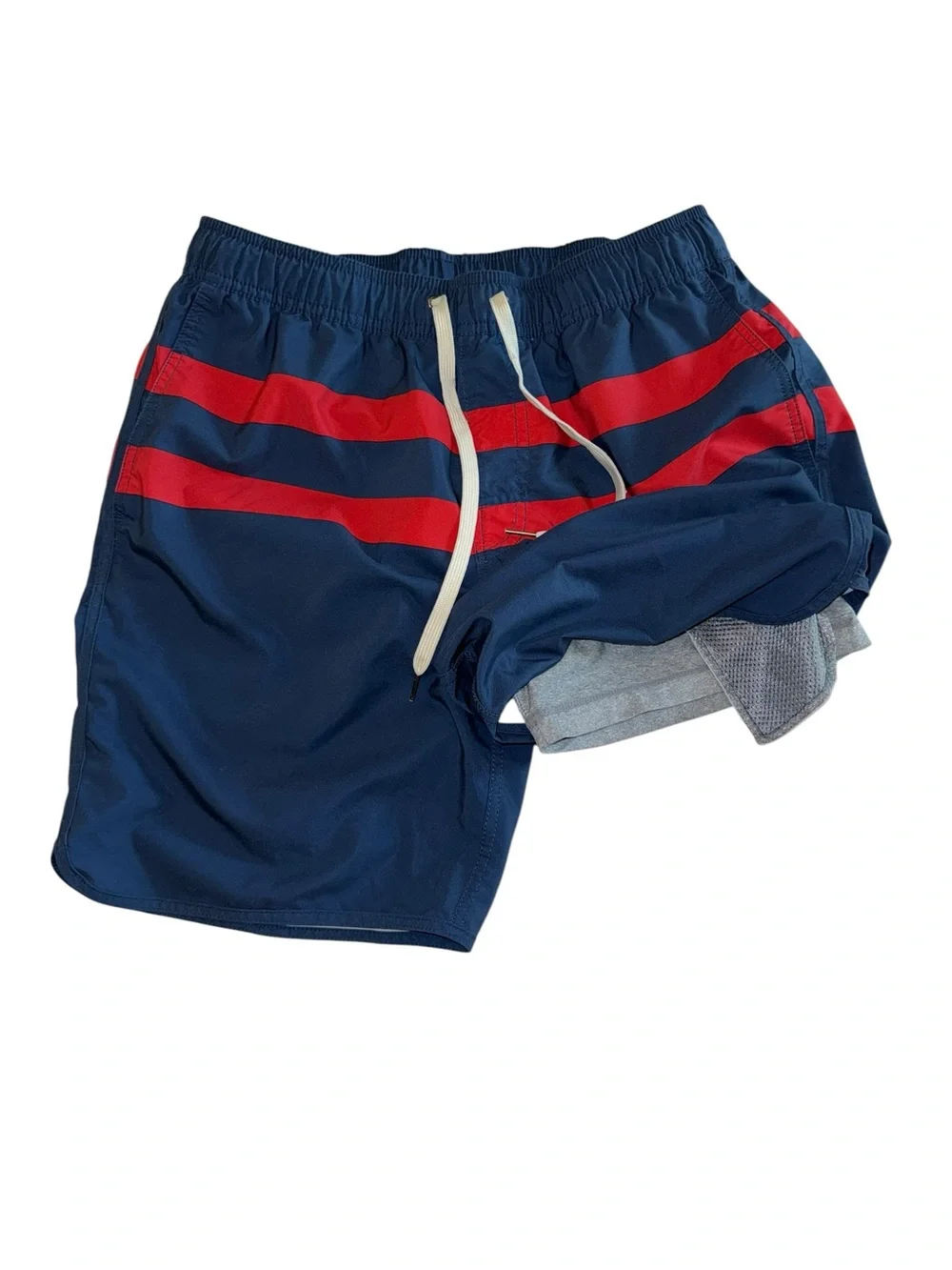 Fair Harbor Men’s Anchor Lined Trunks Navy Red Stripes Large Orig $88